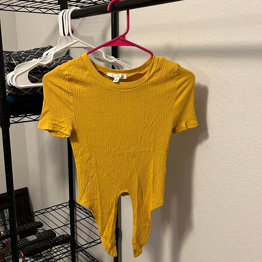 Yellow crop top with a tie front